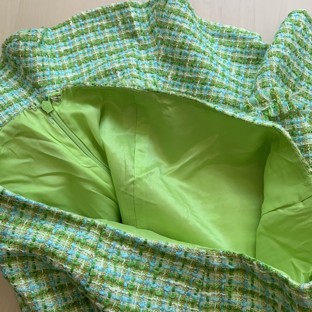 Worth Plaid Tweed Lime Green and Baby Blue Ruffle Mini Skirt Clueless Size 4 - Picture 10 of 10